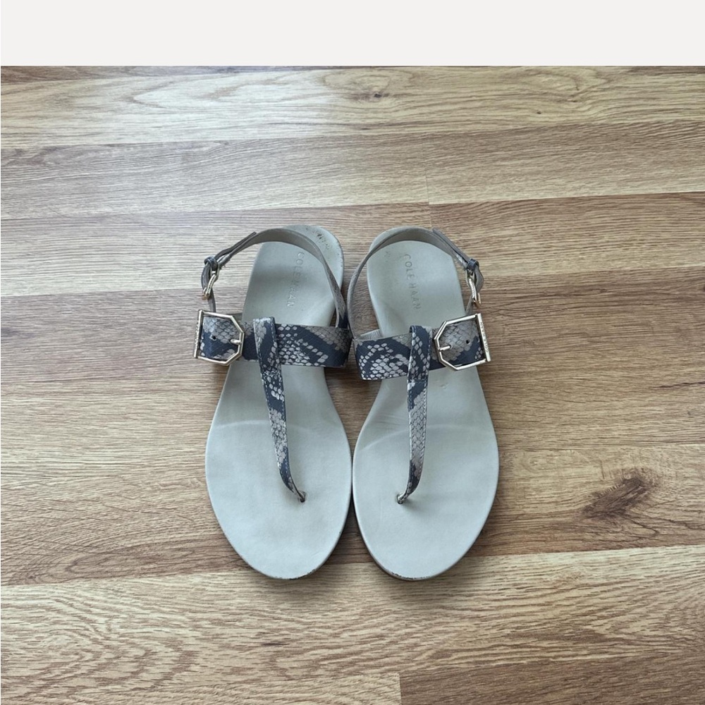 Cole Haan Gray and Cream Sandals T-Strap Design